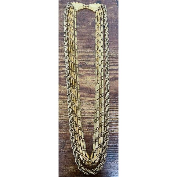 VTG Estate Monet Gold Tone 5 Strand Waterfall 25 ½' Chain Necklace! 88 - Picture 3 of 5